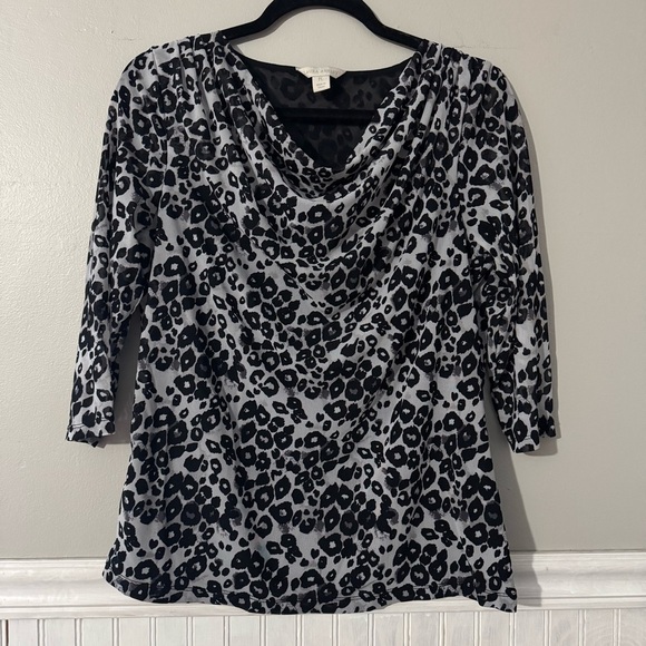 Laura Ashley | Leopard Print Draped Neck 3/4 Sleeve Blouse Size PL Petite L - Picture 1 of 5